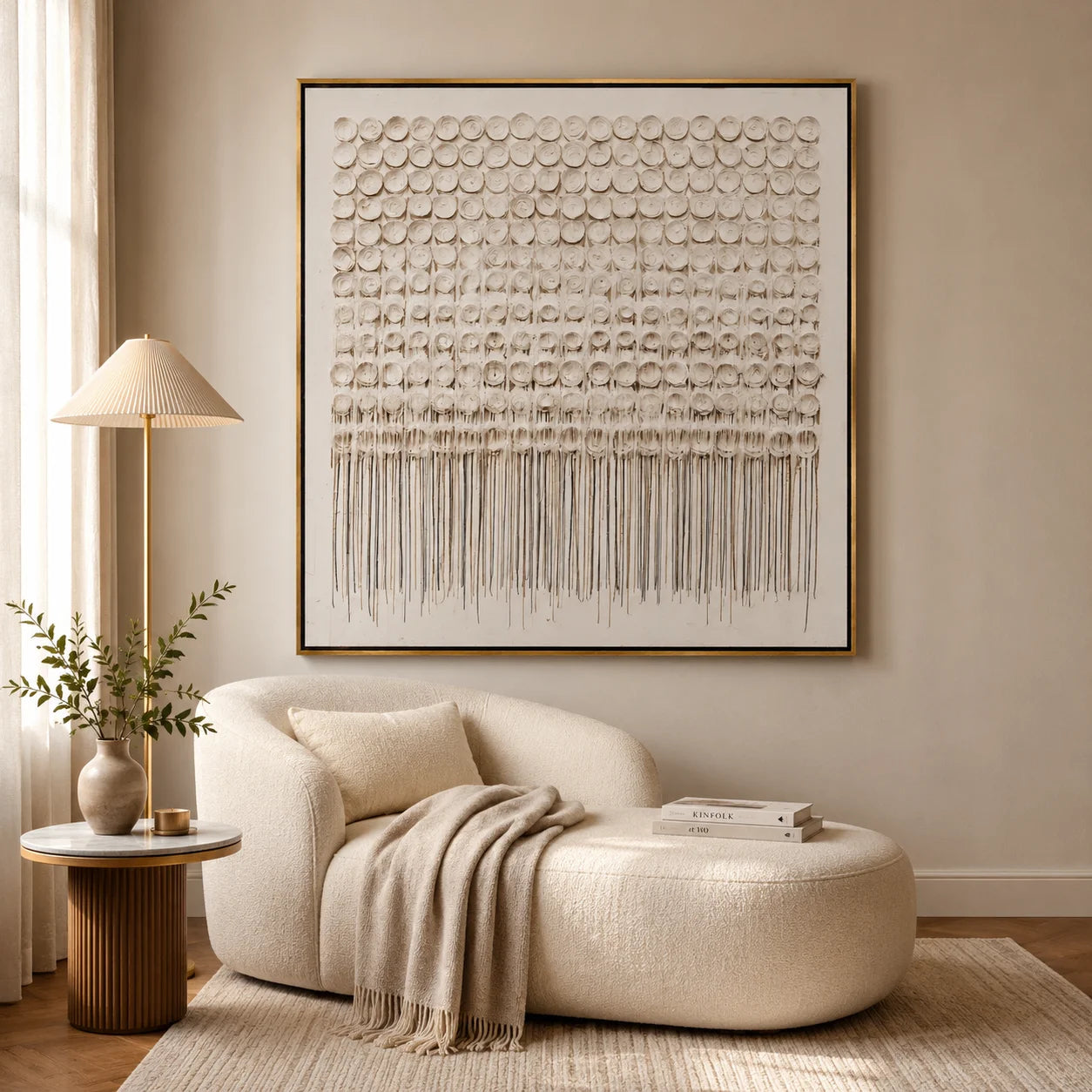 Hand-Painted White Textured Abstract Oil Painting, 3D Circle Wall Art for Minimalist Luxury Home Decor #OA 0924