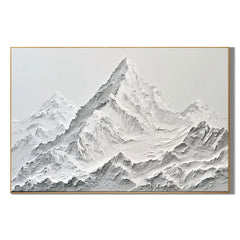 Snow Mountain Landscape Hand-Painted Oil Painting | White Gray Textured Mountain Wall Art # OA 1072