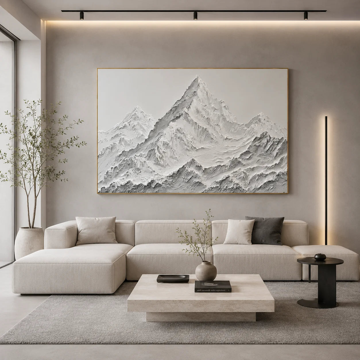 Snow Mountain Landscape Hand-Painted Oil Painting | White Gray Textured Mountain Wall Art # OA 1072
