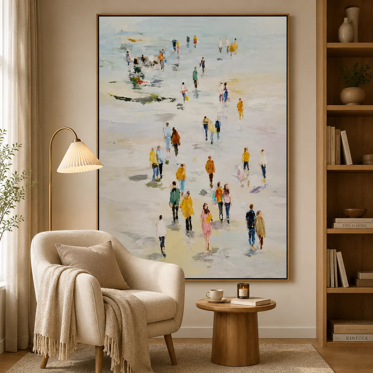 Large Abstract People Walking Wall Art – Modern Figurative Canvas Painting for Living Room Decor