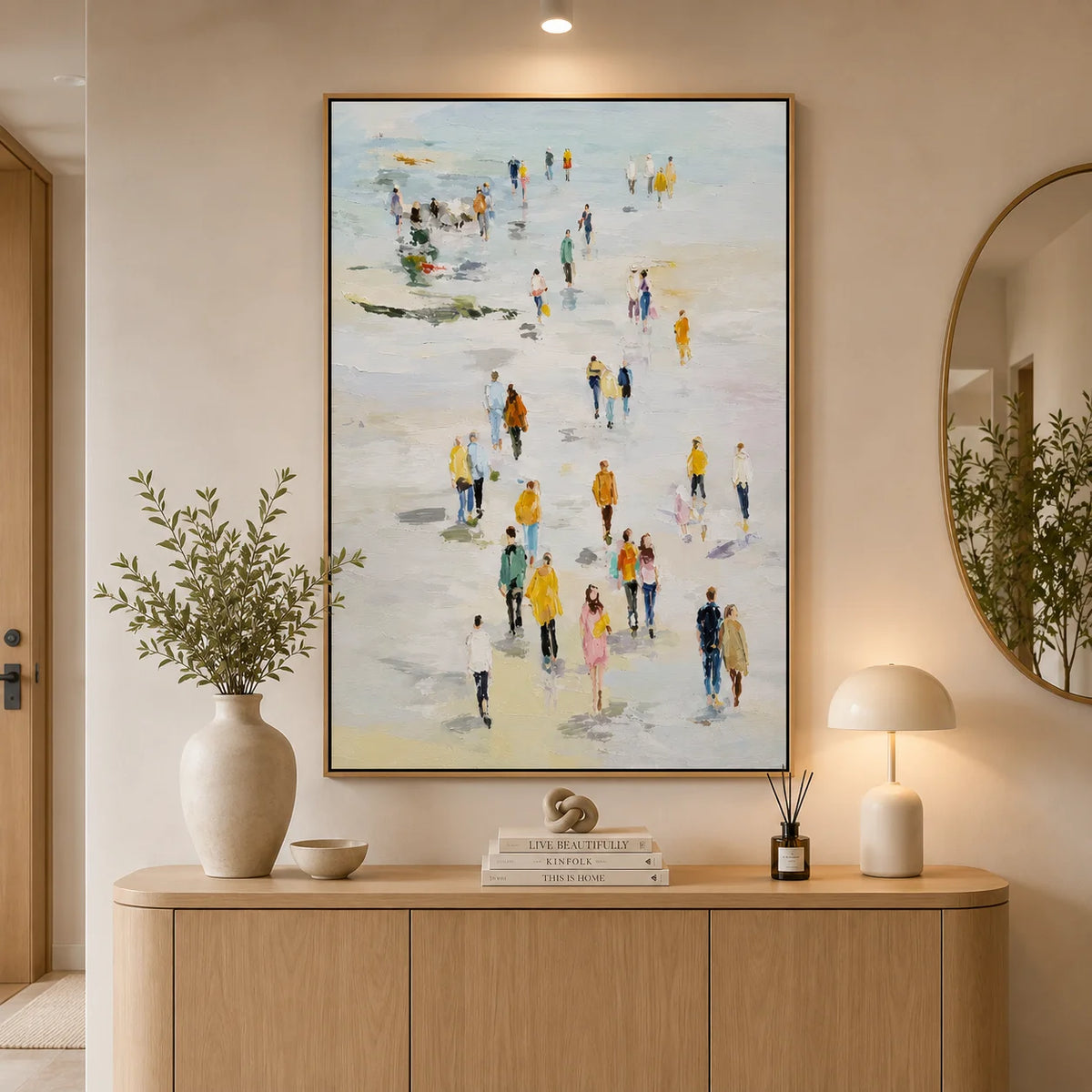 Large Abstract People Walking Wall Art – Modern Figurative Canvas Painting for Living Room Decor