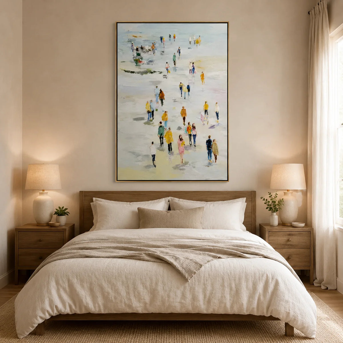 Large Abstract People Walking Wall Art – Modern Figurative Canvas Painting for Living Room Decor