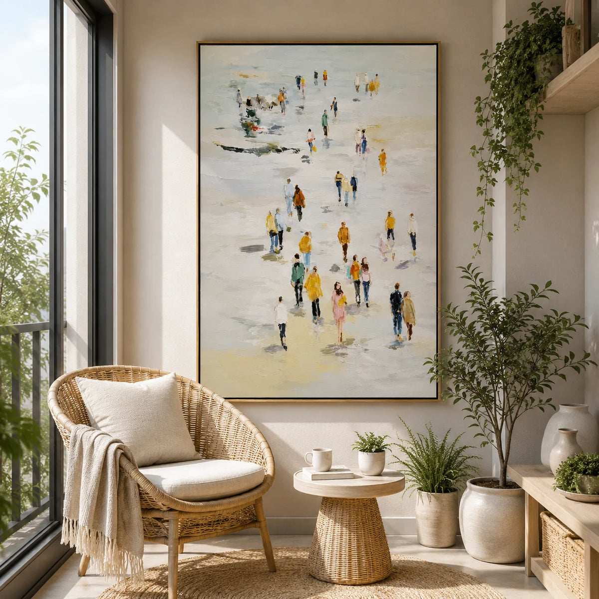 Large Abstract People Walking Wall Art – Modern Figurative Canvas Painting for Living Room Decor
