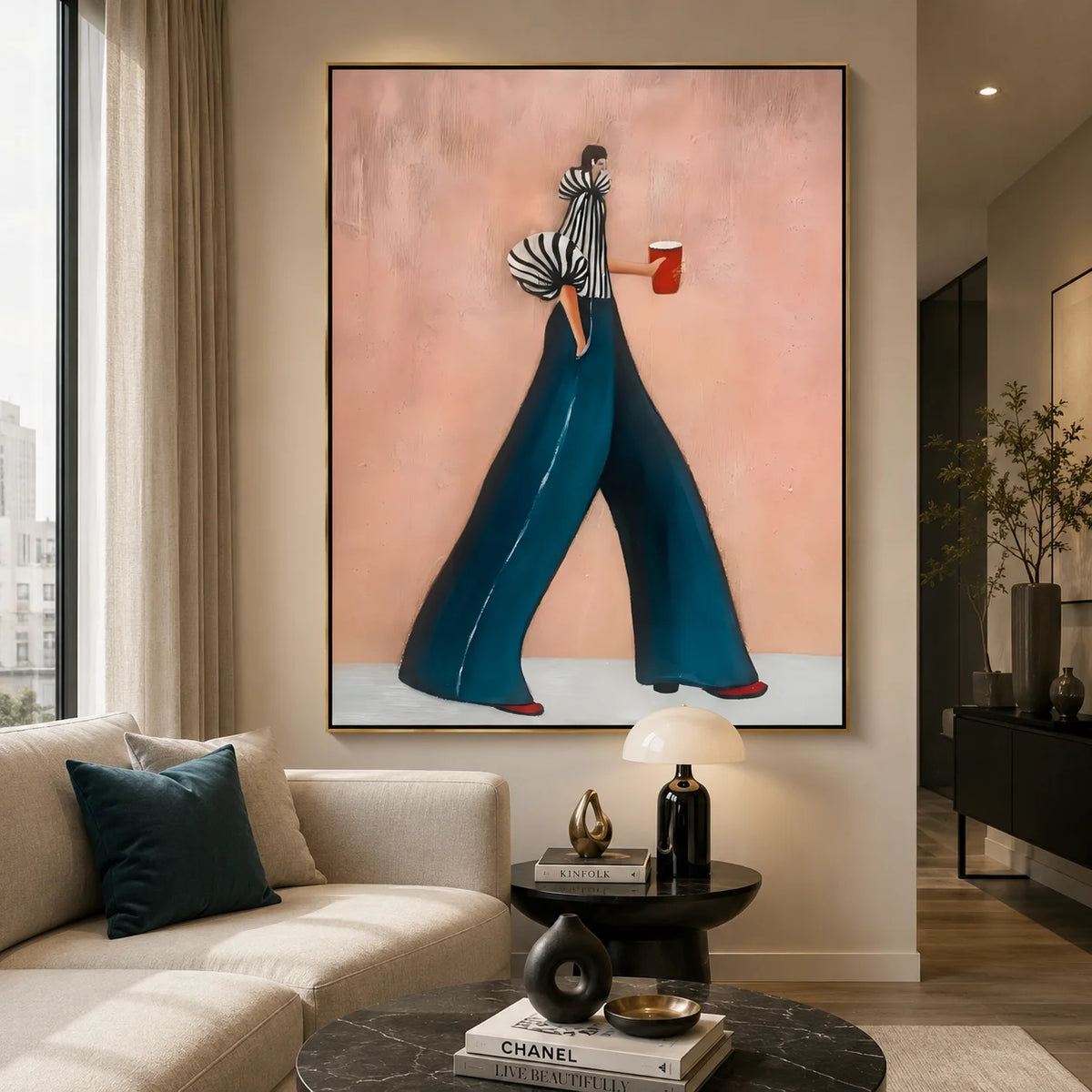 Modern Fashion Figure Wall Art – Minimalist Stylish Woman Canvas Painting for Contemporary Home Decor # OA 0697