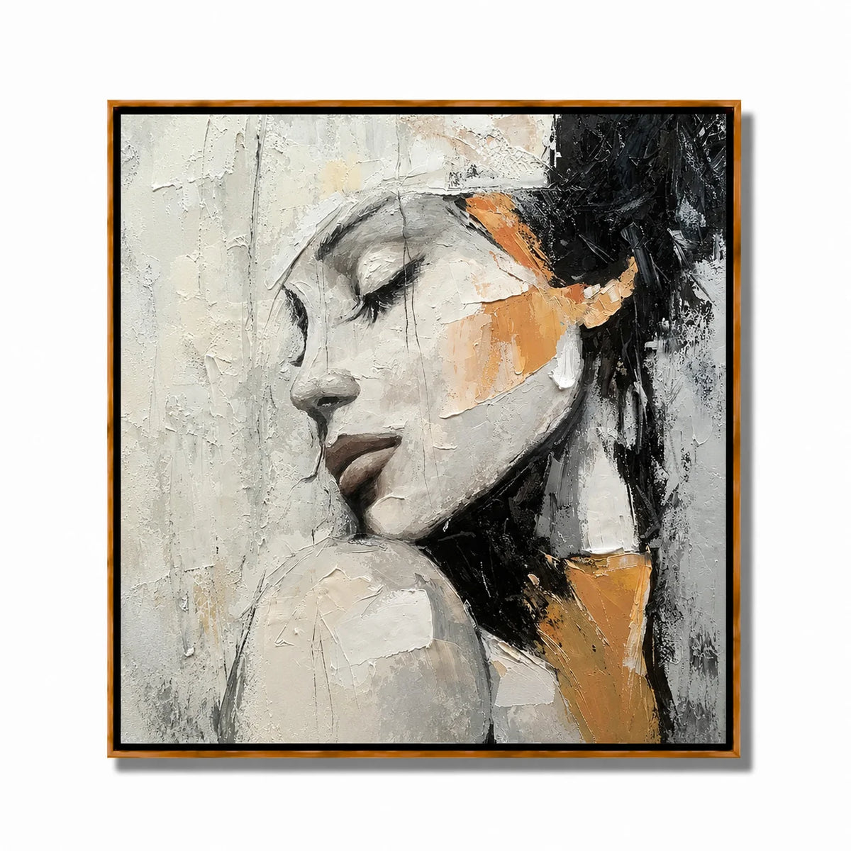 Textured Abstract Woman Portrait Wall Art – Modern Figurative Canvas Painting for Contemporary Living Room Decor