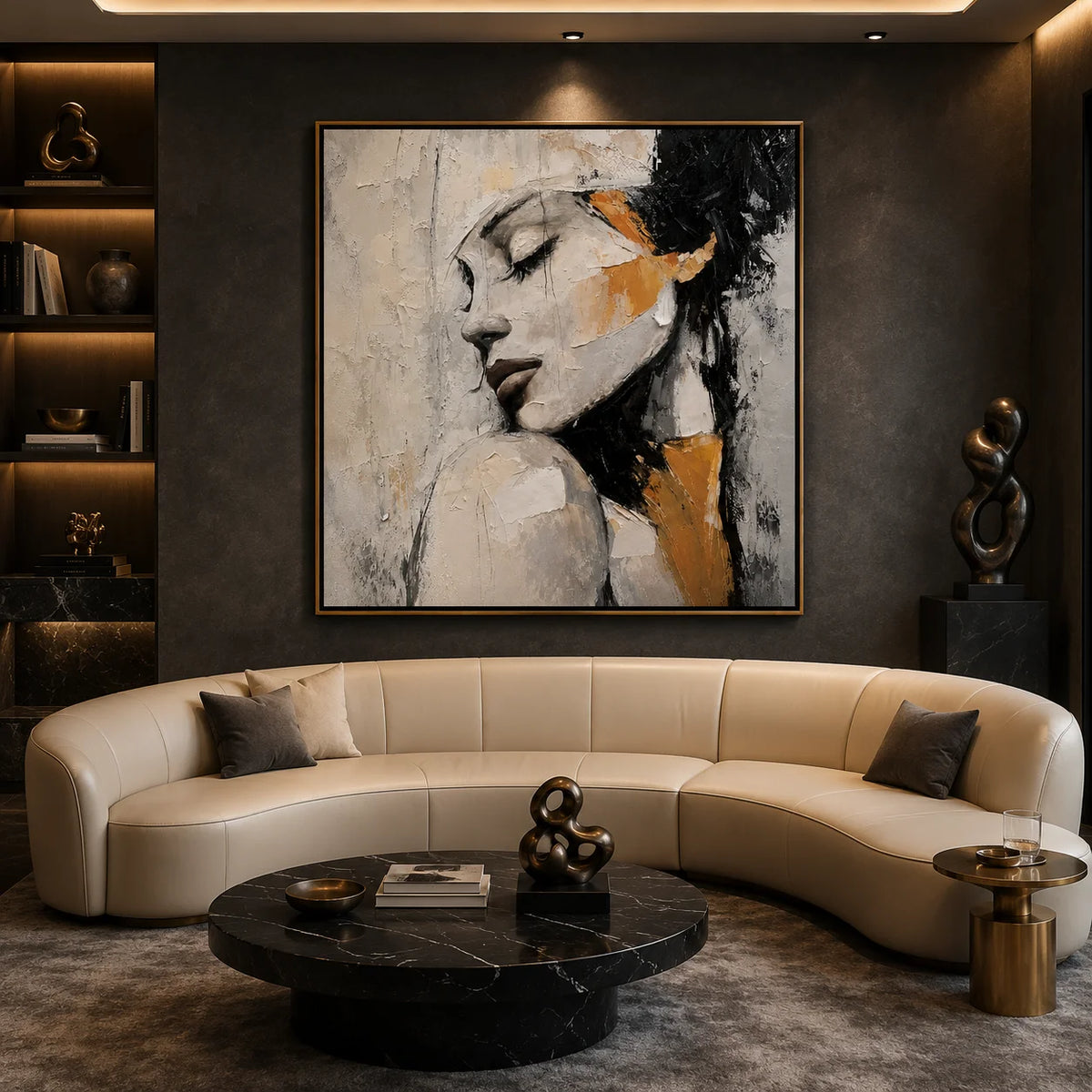 Textured Abstract Woman Portrait Wall Art – Modern Figurative Canvas Painting for Contemporary Living Room Decor