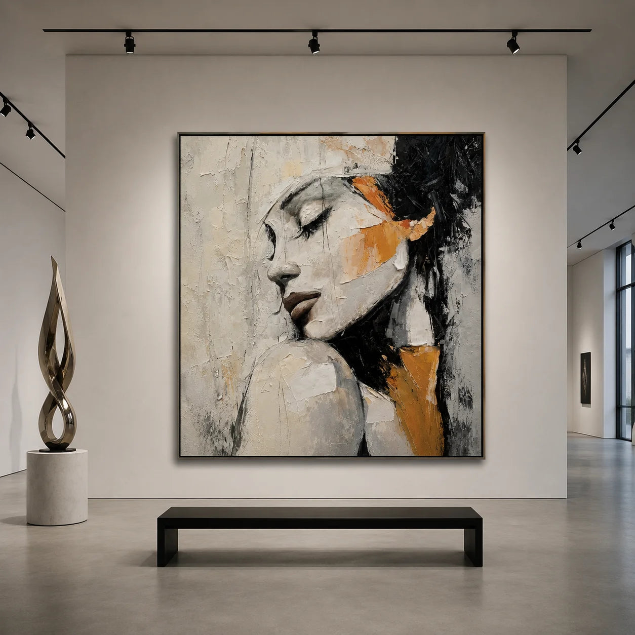Textured Abstract Woman Portrait Wall Art – Modern Figurative Canvas Painting for Contemporary Living Room Decor