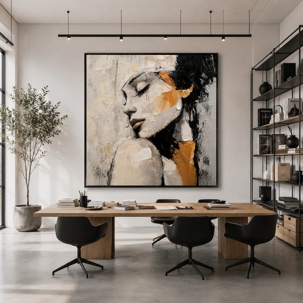 Textured Abstract Woman Portrait Wall Art – Modern Figurative Canvas Painting for Contemporary Living Room Decor