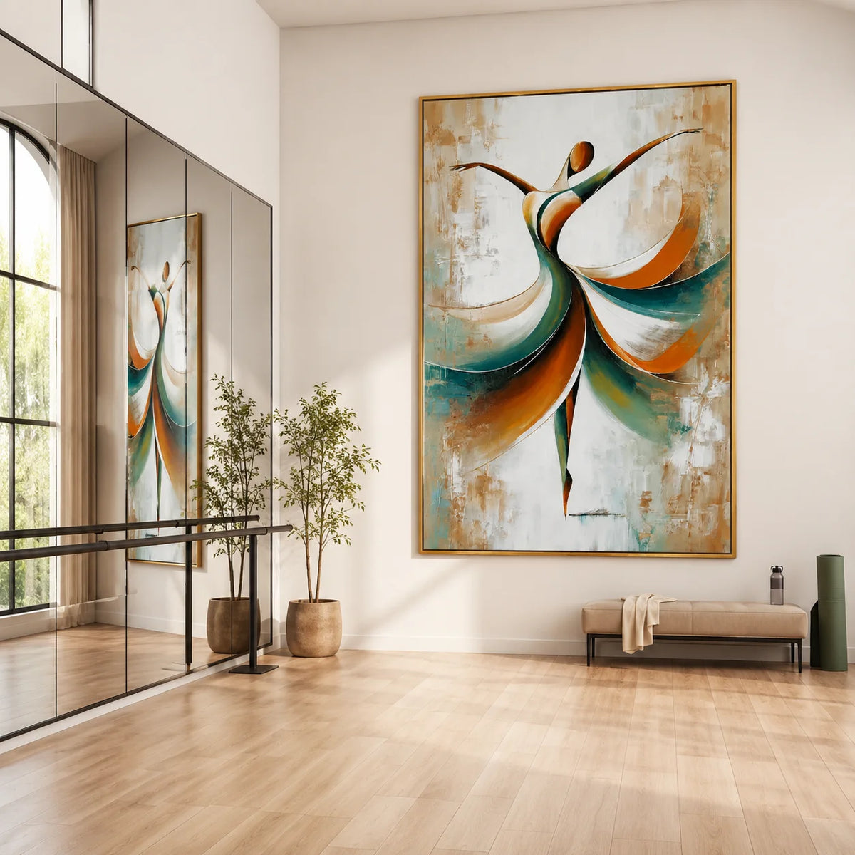 Abstract Dancer Oil Painting, Modern Dance Wall Art for Living Room Decor