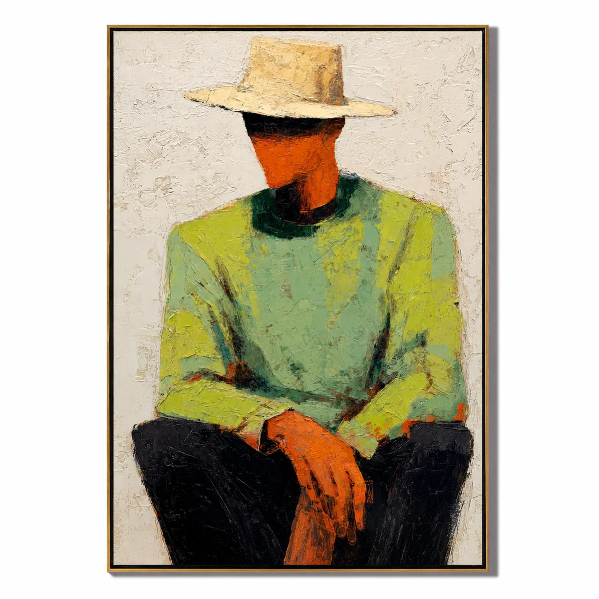 Abstract Man with Hat Hand-Painted Oil Painting | Modern Portrait Wall Art for Living Room & Bedroom #OA 0916