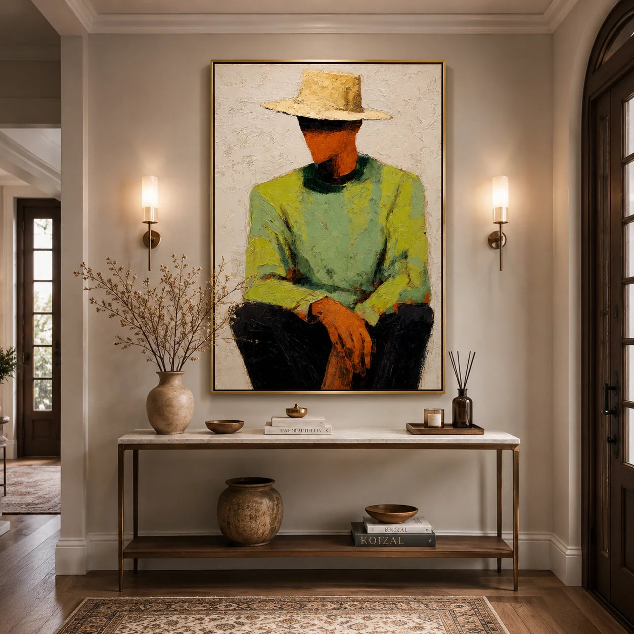 Abstract Man with Hat Hand-Painted Oil Painting | Modern Portrait Wall Art for Living Room & Bedroom #OA 0916
