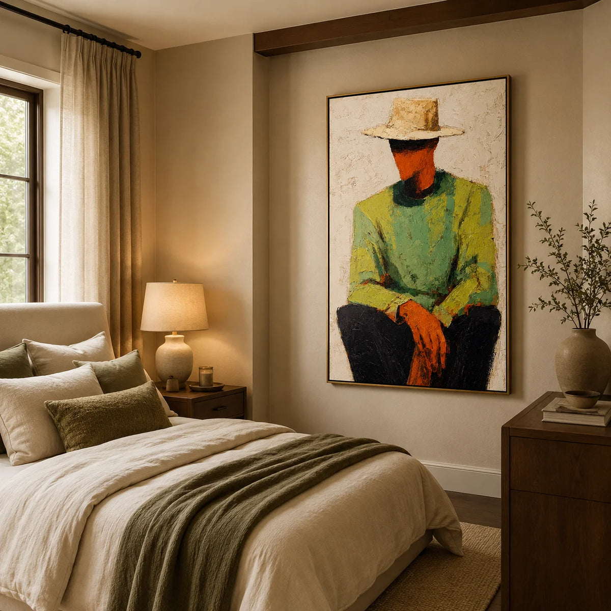 Abstract Man with Hat Hand-Painted Oil Painting | Modern Portrait Wall Art for Living Room & Bedroom #OA 0916