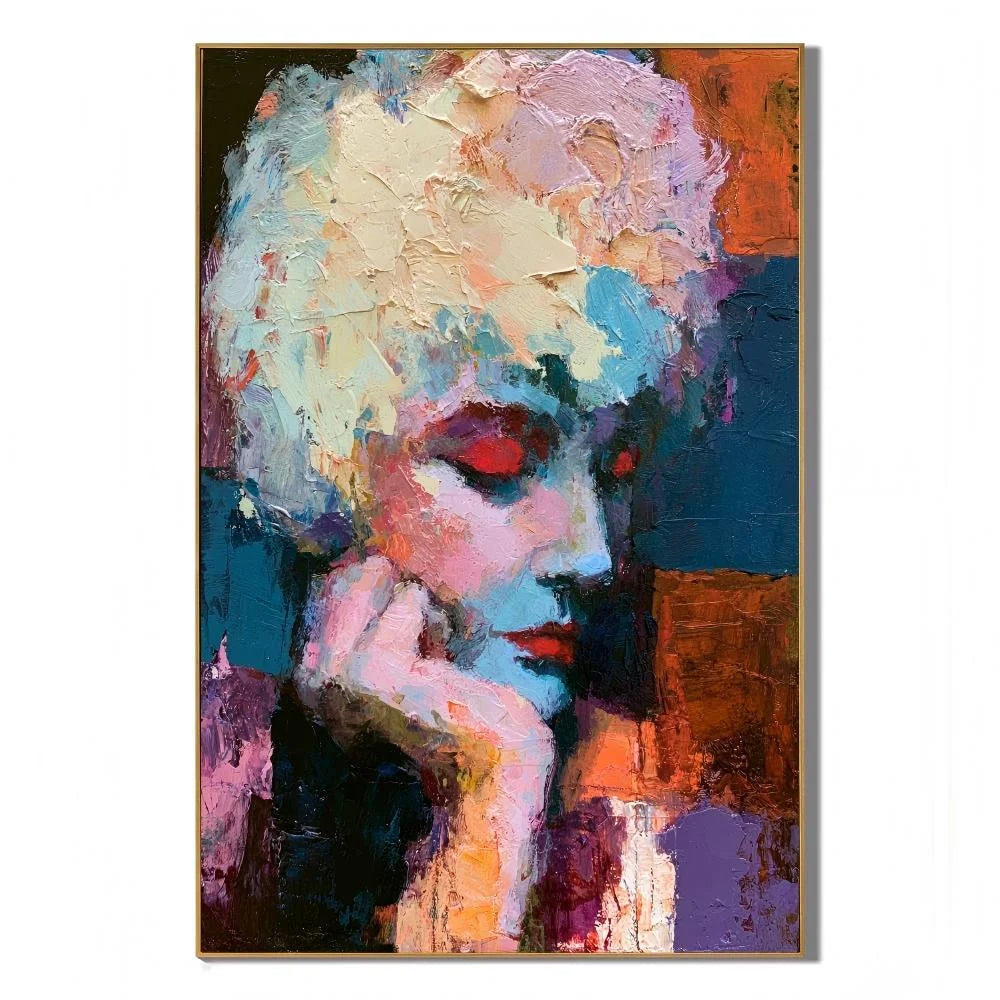Abstract Woman Portrait Hand-Painted Oil Painting, Colorful Modern Figurative Wall Art # OA 1040