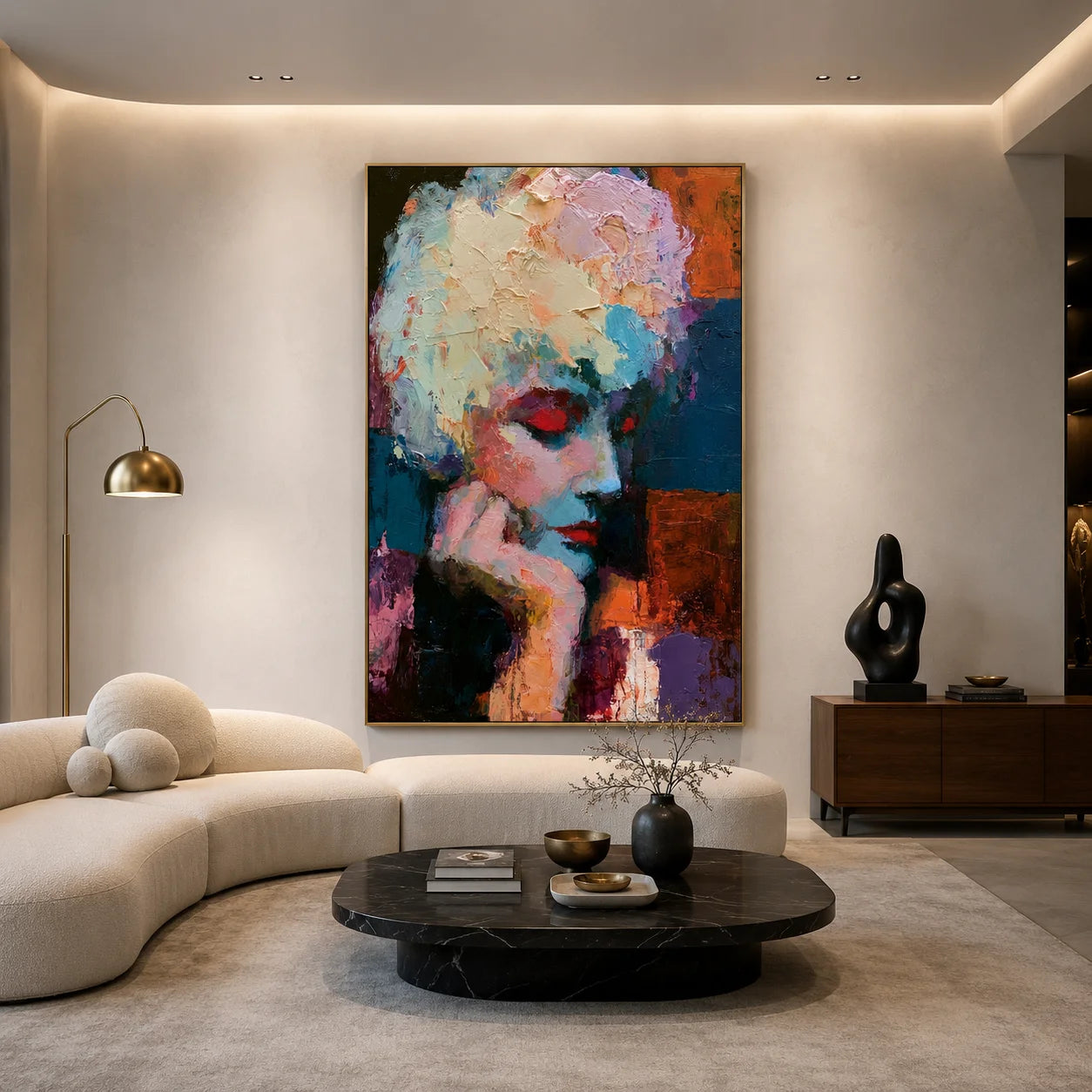 Abstract Woman Portrait Hand-Painted Oil Painting, Colorful Modern Figurative Wall Art # OA 1040