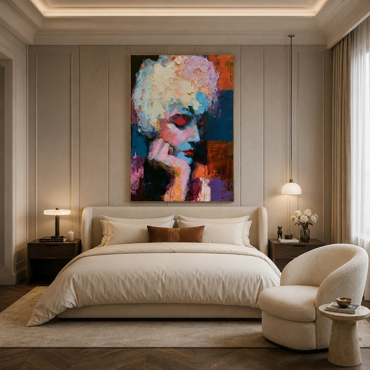 Abstract Woman Portrait Hand-Painted Oil Painting, Colorful Modern Figurative Wall Art # OA 1040