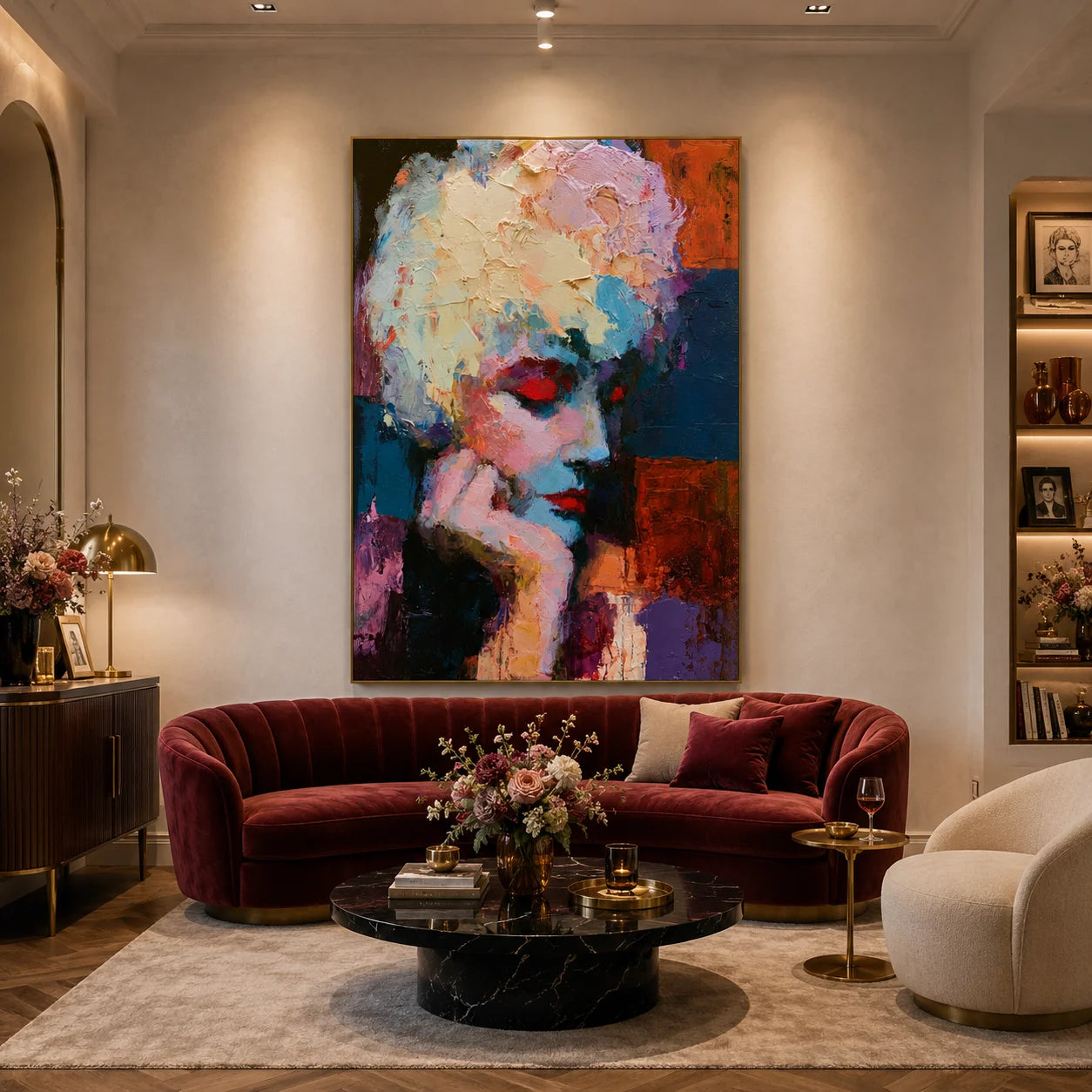 Abstract Woman Portrait Hand-Painted Oil Painting, Colorful Modern Figurative Wall Art # OA 1040