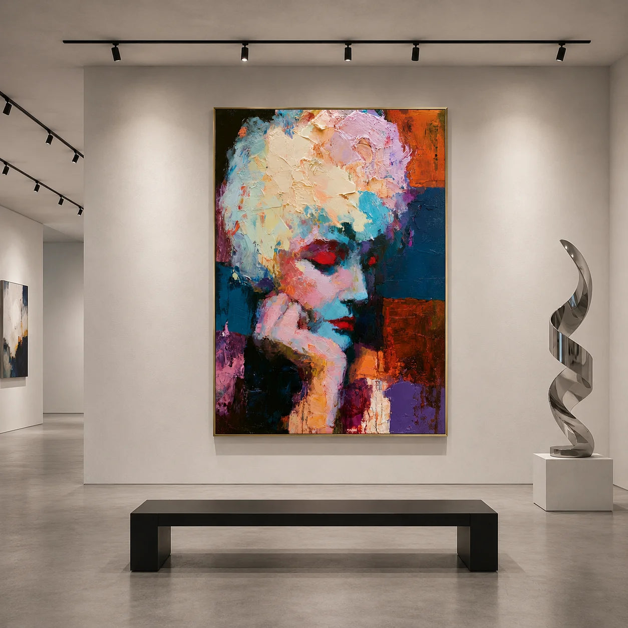 Abstract Woman Portrait Hand-Painted Oil Painting, Colorful Modern Figurative Wall Art # OA 1040