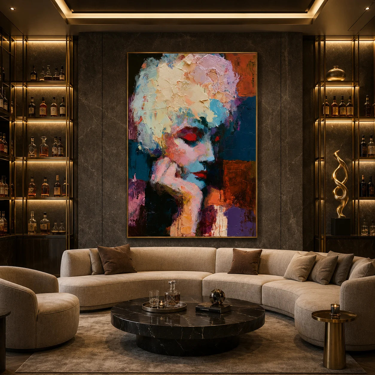 Abstract Woman Portrait Hand-Painted Oil Painting, Colorful Modern Figurative Wall Art # OA 1040