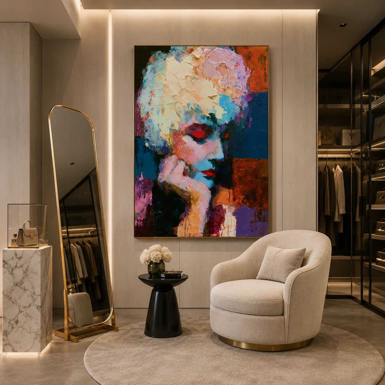 Abstract Woman Portrait Hand-Painted Oil Painting, Colorful Modern Figurative Wall Art # OA 1040