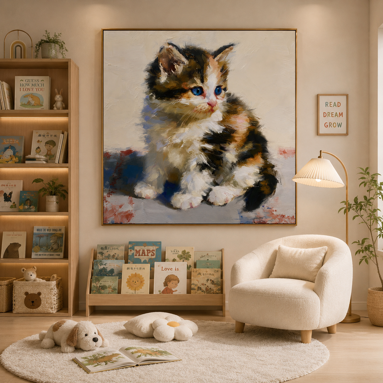 Blue-Eyed Kitten Hand-Painted Oil Painting – Cute Cat Wall Art # OA 1107
