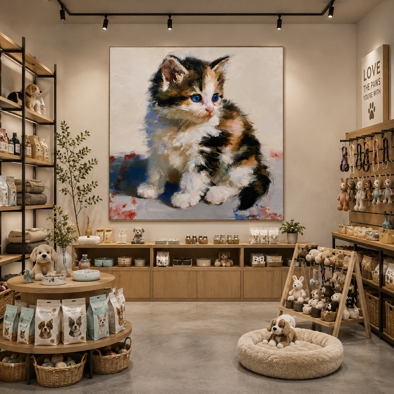 Blue-Eyed Kitten Hand-Painted Oil Painting – Cute Cat Wall Art # OA 1107