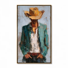 Hand-Painted Cowboy Oil Painting, Western Portrait Wall Art with Textured Canvas for Rustic Luxury Home Decor#OA 0929