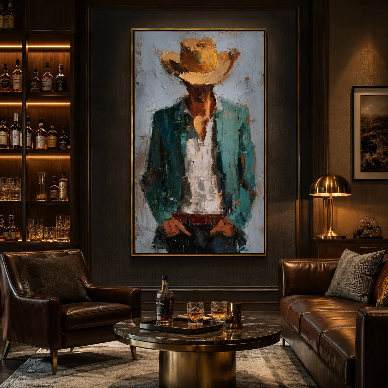 Hand-Painted Cowboy Oil Painting, Western Portrait Wall Art with Textured Canvas for Rustic Luxury Home Decor#OA 0929