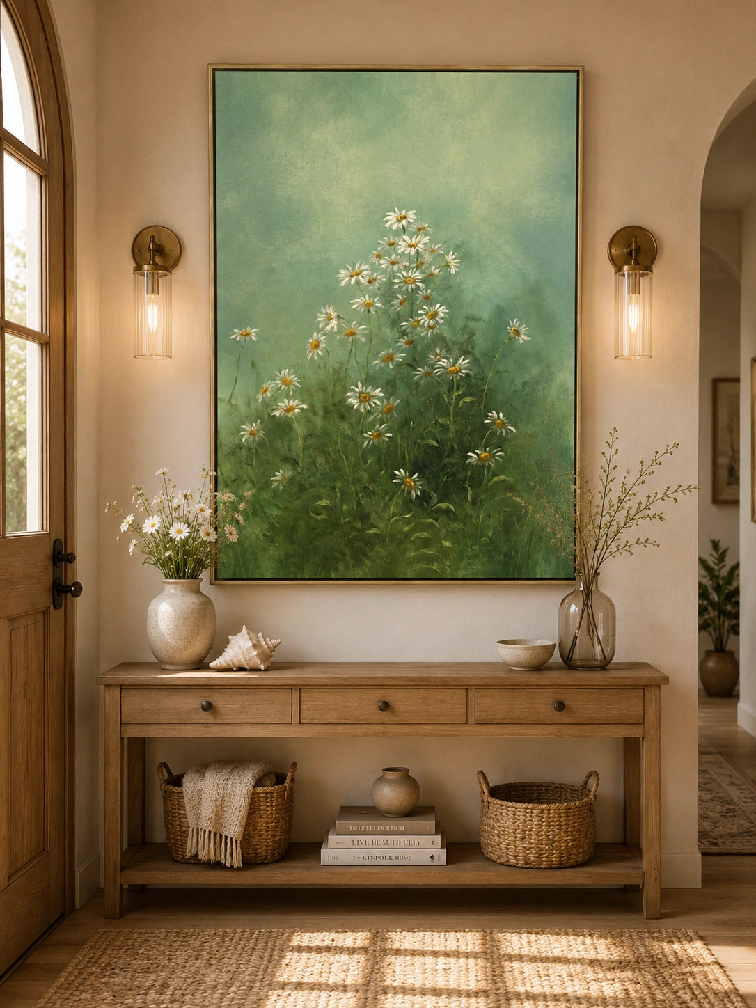 OwnanartHand-PaintedGreenDaisyMeadowOilPainting_SageBotanicalFloralWallArtforNaturalHomeDecor