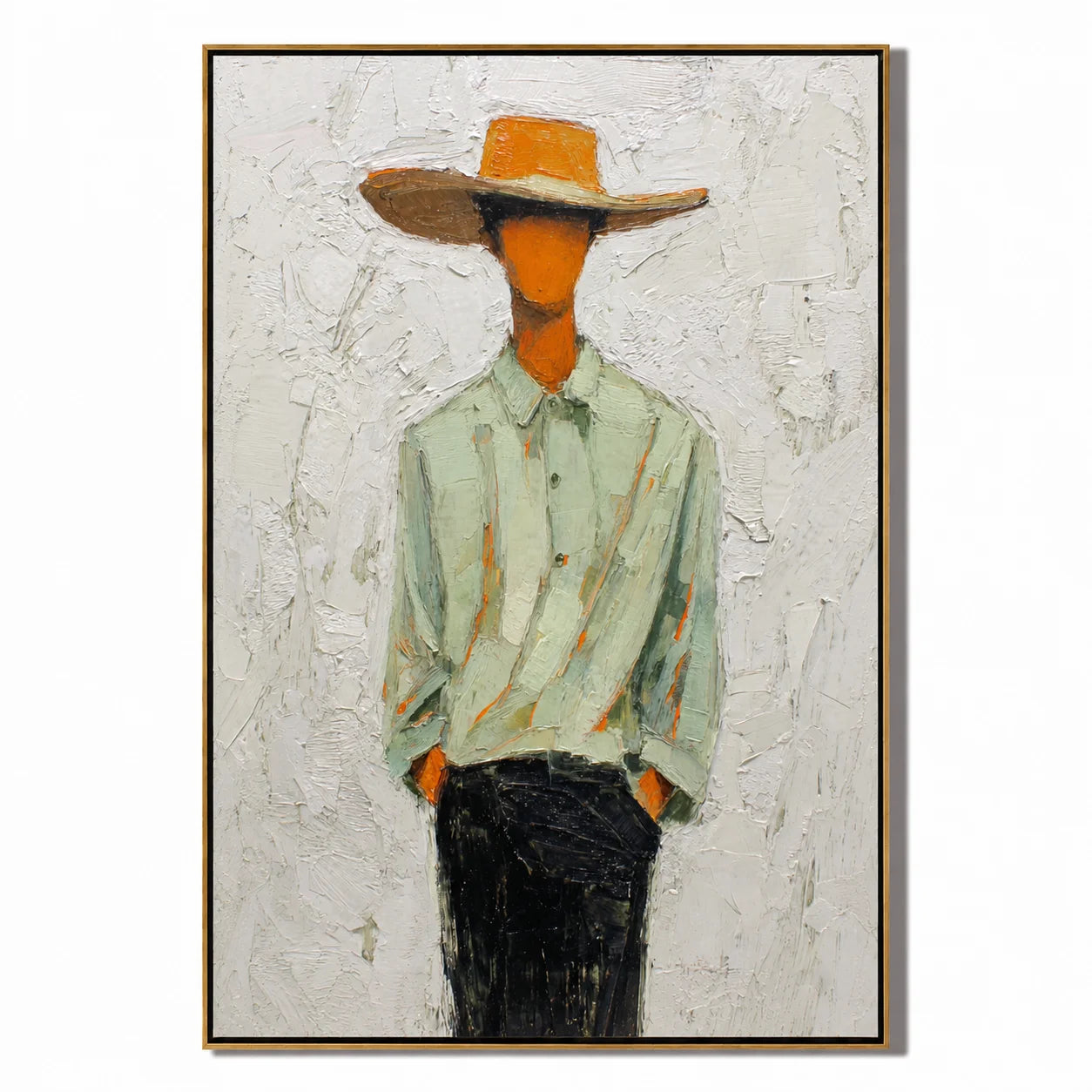 Hand-Painted Minimalist Cowboy Oil Painting, Textured Western Portrait Canvas Wall Art for Modern Farmhouse Decor#OA 0933