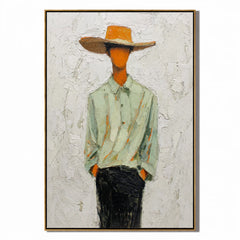 Hand-Painted Minimalist Cowboy Oil Painting, Textured Western Portrait Canvas Wall Art for Modern Farmhouse Decor#OA 0933