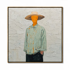 Hand-Painted Minimalist Cowboy Oil Painting, Textured Western Portrait Canvas Wall Art for Modern Home Decor#OA 0930