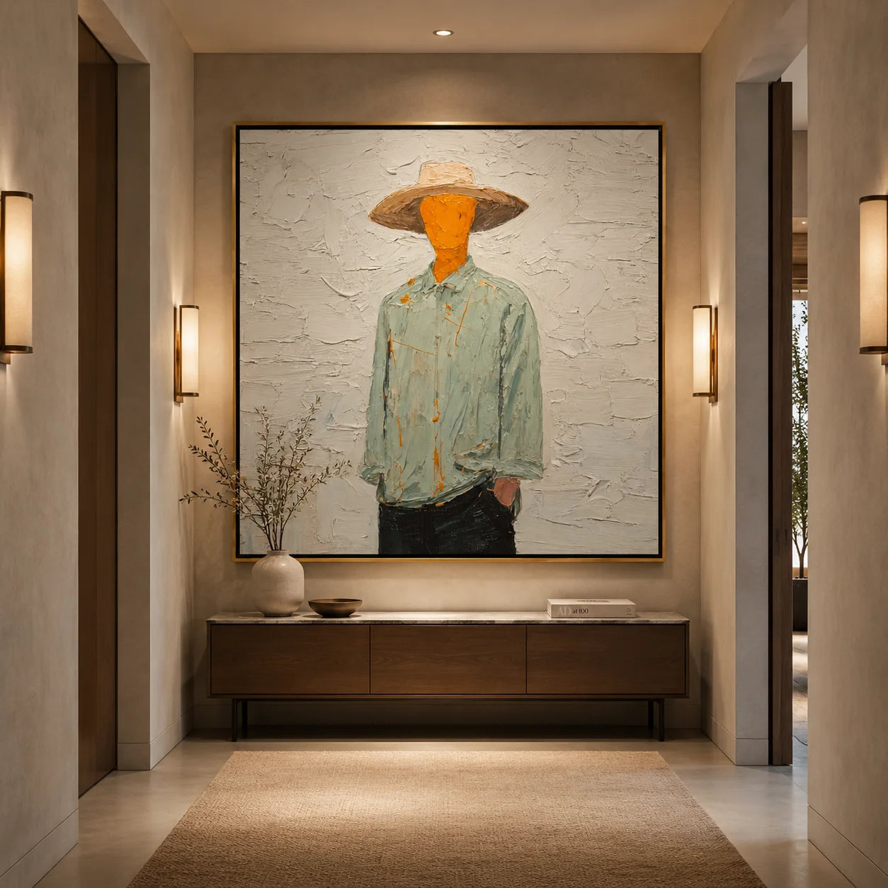 Hand-Painted Minimalist Cowboy Oil Painting, Textured Western Portrait Canvas Wall Art for Modern Home Decor#OA 0930