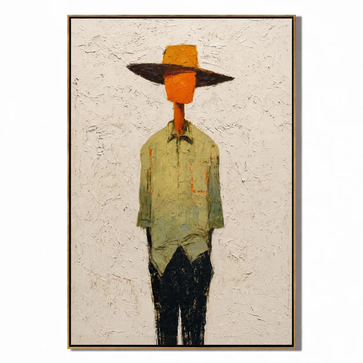 Hand-Painted Minimalist Western Figure Oil Painting, Textured Cowboy Portrait Canvas Wall Art for Modern Home Decor#OA 0932