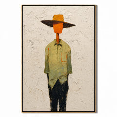 Hand-Painted Minimalist Western Figure Oil Painting, Textured Cowboy Portrait Canvas Wall Art for Modern Home Decor#OA 0932