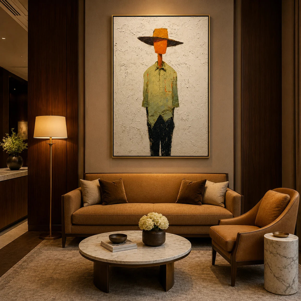 Hand-Painted Minimalist Western Figure Oil Painting, Textured Cowboy Portrait Canvas Wall Art for Modern Home Decor#OA 0932