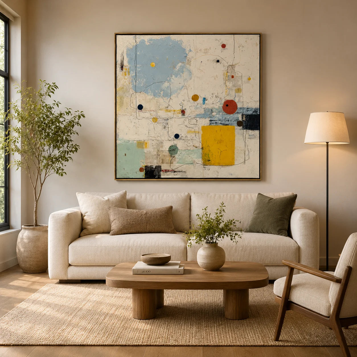 Hand-Painted Modern Abstract Oil Painting, Colorful Geometric Canvas Wall Art for Contemporary Home Decor #OA 0922