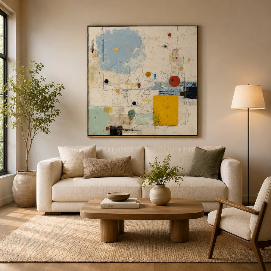 Hand-Painted Modern Abstract Oil Painting, Colorful Geometric Canvas Wall Art for Contemporary Home Decor #OA 0922