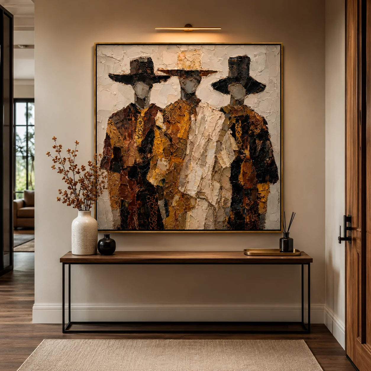 Hand-Painted Textured Figure Oil Painting, Three Men Abstract Portrait Wall Art for Modern Luxury Home Decor #OA 0925