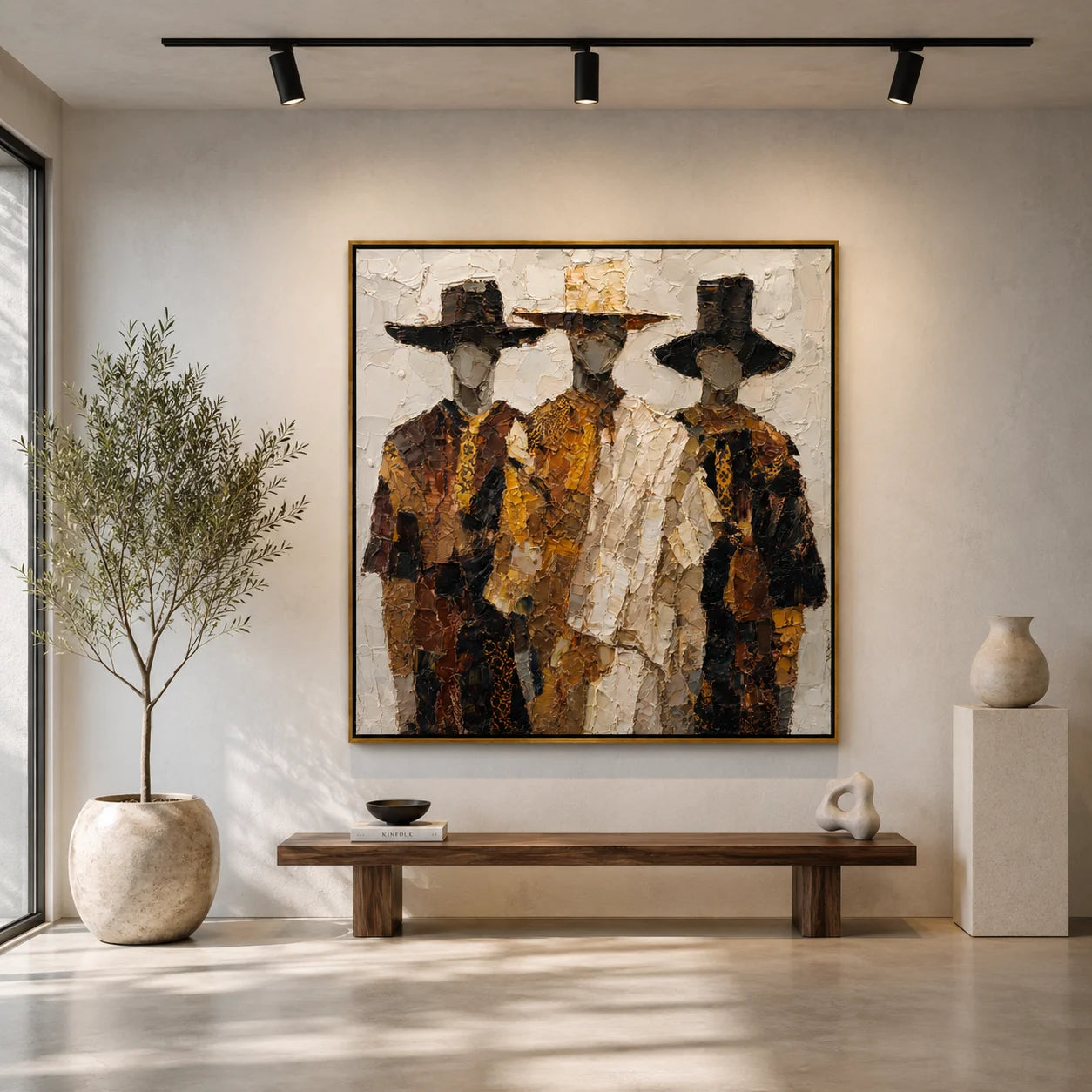 Hand-Painted Textured Figure Oil Painting, Three Men Abstract Portrait Wall Art for Modern Luxury Home Decor #OA 0925