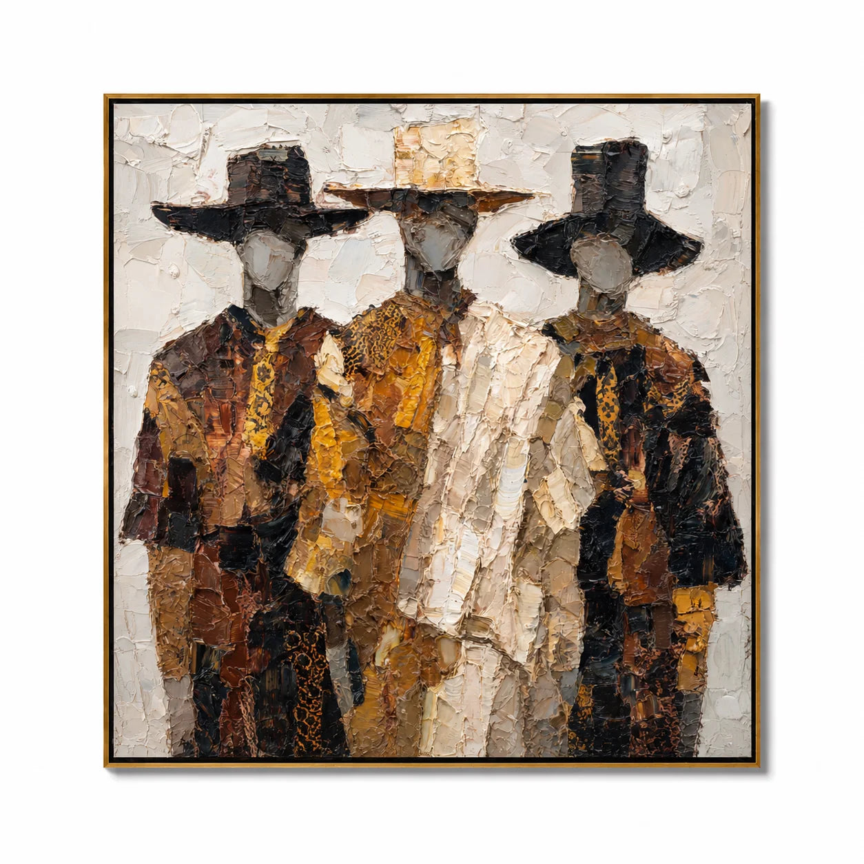 Hand-Painted Textured Figure Oil Painting, Three Men Abstract Portrait Wall Art for Modern Luxury Home Decor #OA 0925