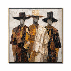 Hand-Painted Textured Figure Oil Painting, Three Men Abstract Portrait Wall Art for Modern Luxury Home Decor #OA 0925