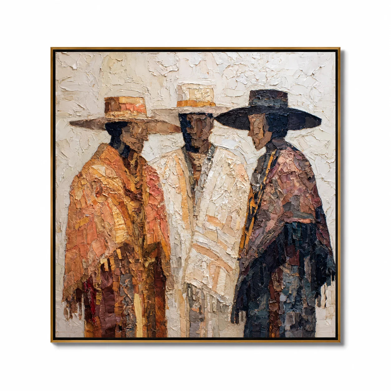 Hand-Painted Textured Figure Oil Painting, Three Men Portrait Wall Art for Modern Luxury Home Decor #OA0926