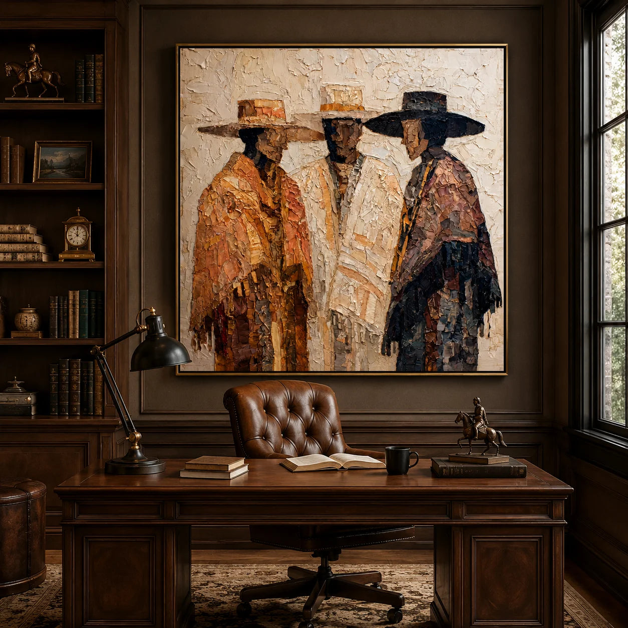 Hand-Painted Textured Figure Oil Painting, Three Men Portrait Wall Art for Modern Luxury Home Decor #OA0926