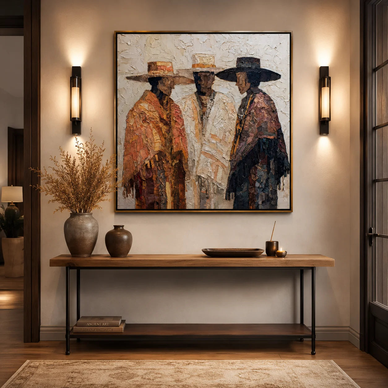 Hand-Painted Textured Figure Oil Painting, Three Men Portrait Wall Art for Modern Luxury Home Decor #OA0926
