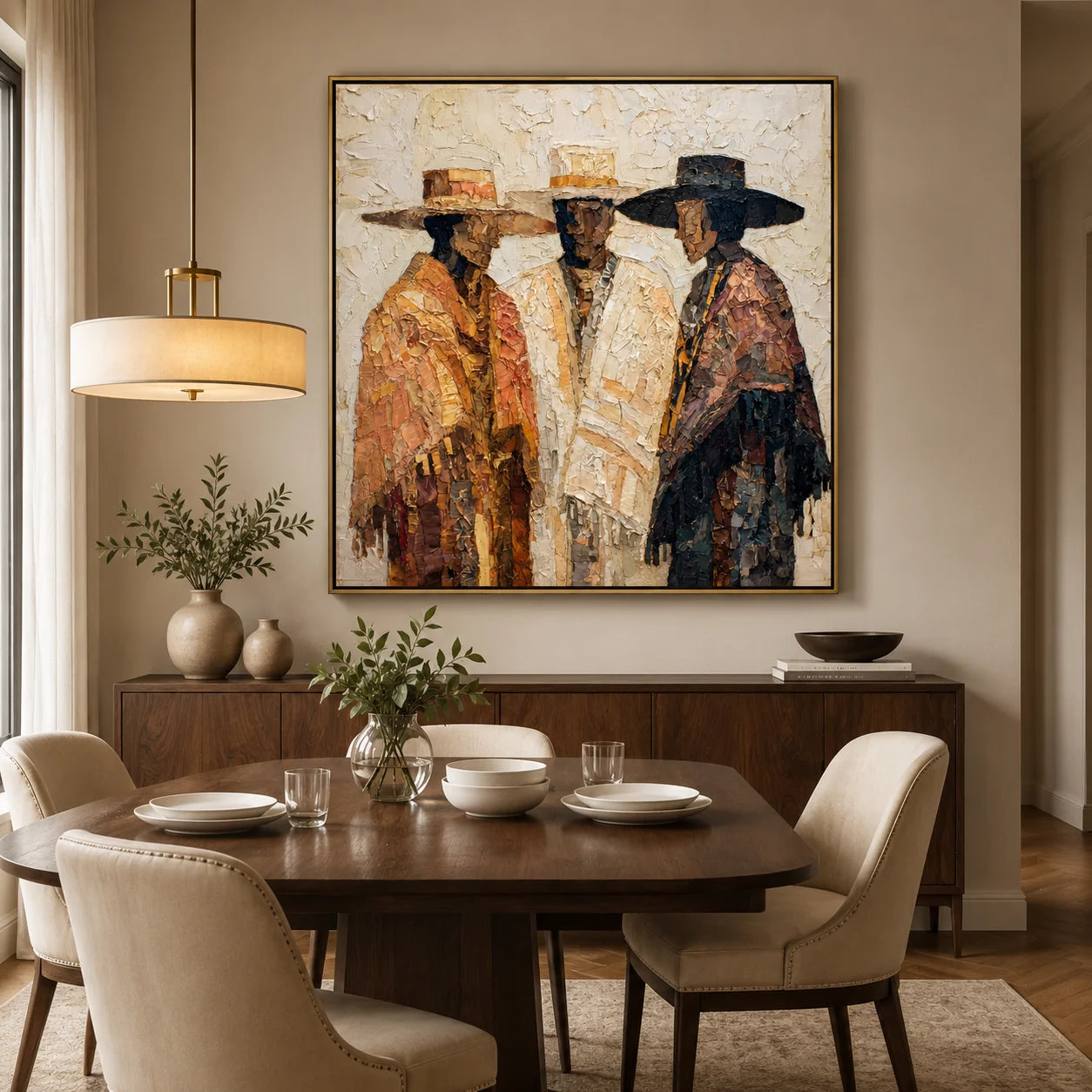 Hand-Painted Textured Figure Oil Painting, Three Men Portrait Wall Art for Modern Luxury Home Decor #OA0926