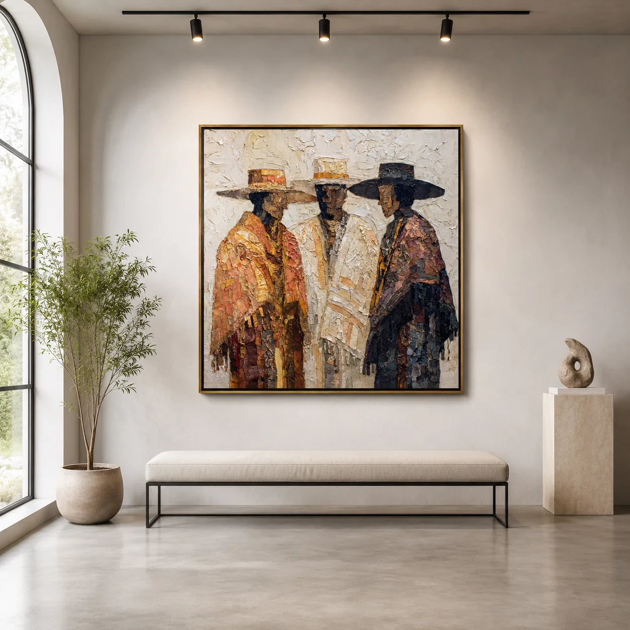 Hand-Painted Textured Figure Oil Painting, Three Men Portrait Wall Art for Modern Luxury Home Decor #OA0926