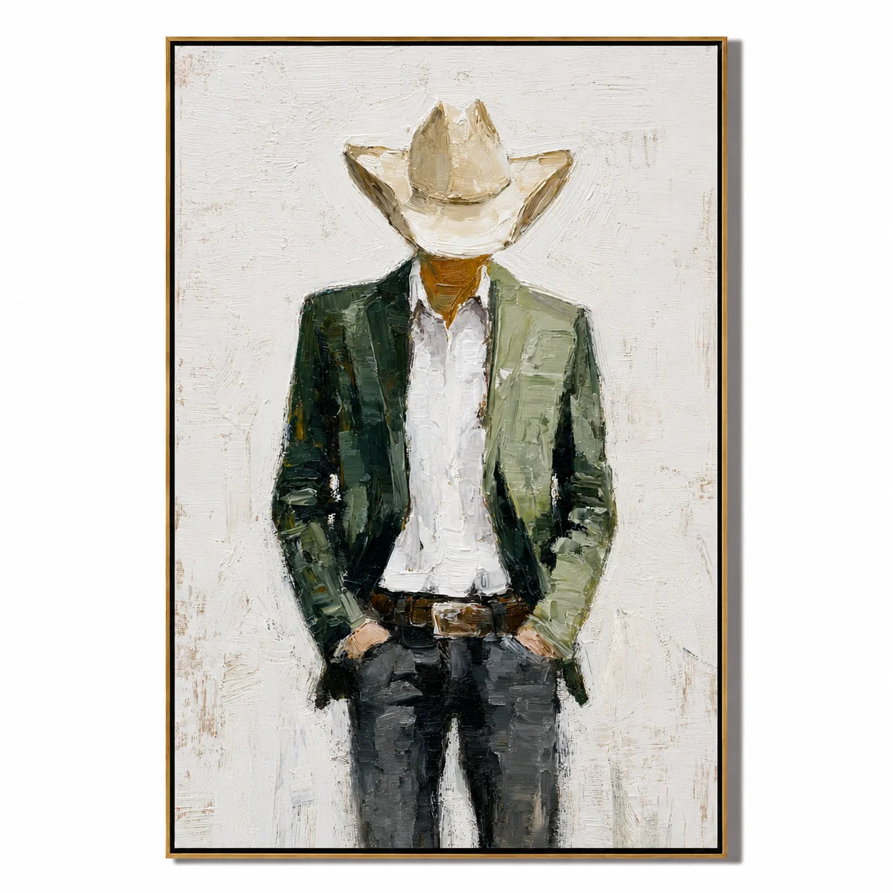 Hand-Painted Western Cowboy Oil Painting, Textured Ranch Portrait Canvas Wall Art for Rustic Luxury Home Decor#OA 0935