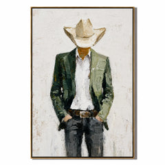 Hand-Painted Western Cowboy Oil Painting, Textured Ranch Portrait Canvas Wall Art for Rustic Luxury Home Decor#OA 0935