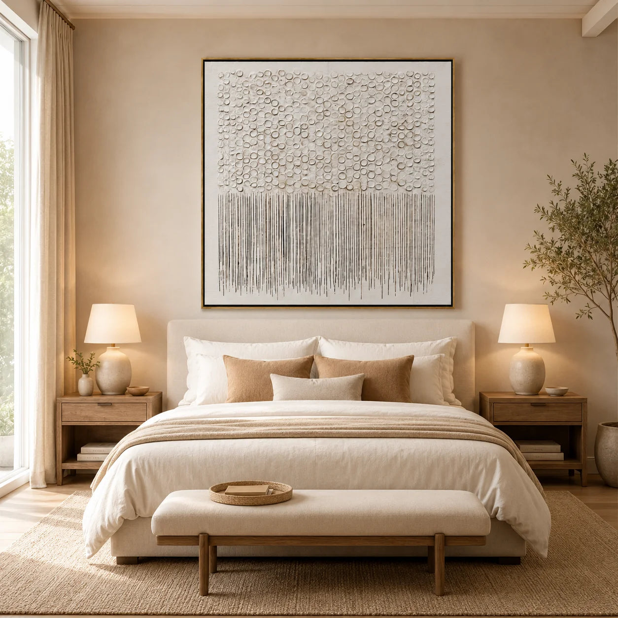 Hand-Painted White Textured Abstract Oil Painting, Minimalist 3D Wall Art for Modern Luxury Home Decor #OA 0923