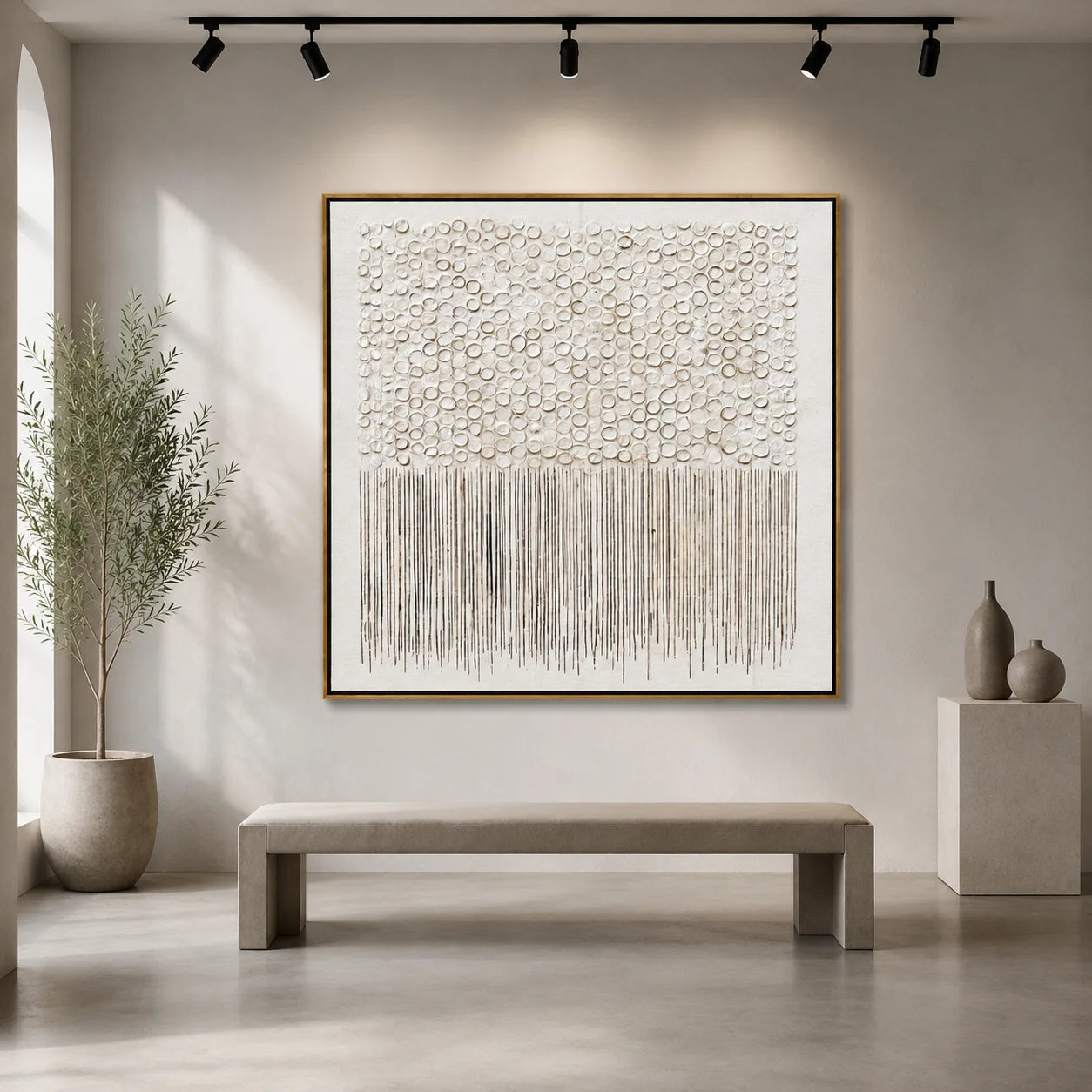 Hand-Painted White Textured Abstract Oil Painting, Minimalist 3D Wall Art for Modern Luxury Home Decor #OA 0923